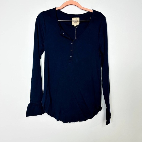 Chaser Revolve NWT Baby Rib Long Sleeve Henley Comfy Top Twilight Size Medium - Picture 2 of 5